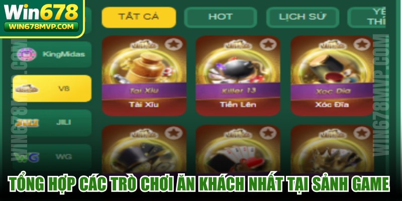 Tổng hợp các trò chơi ăn khách nhất tại sảnh game bài WIN678